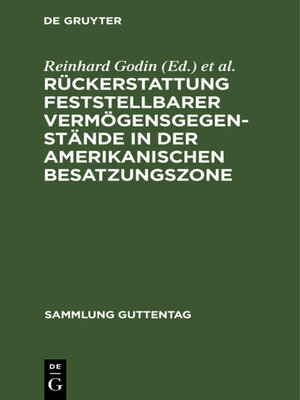 cover image of Rückerstattung feststellbarer Vermögensgegenstände in der amerikanischen Besatzungszone